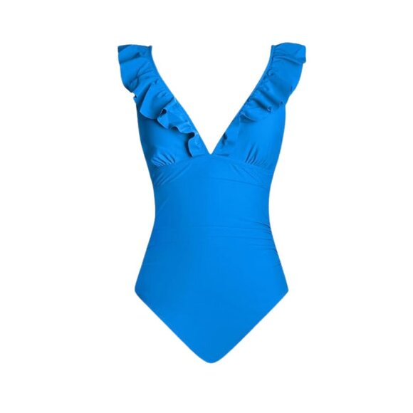 NWT CUPSHE Women's Ruffled One Piece Swimsuit V Neck Lace Up Back Royal Blue XS - Picture 3 of 14